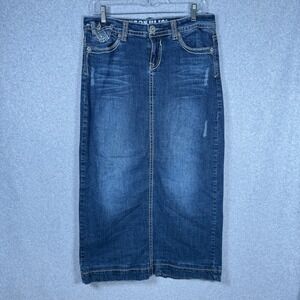 Hydraulic Denim Y2K Maxi Skirt Womens 32 Blue Distressed low rise